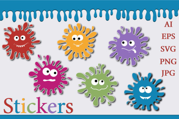 Download Stickers and Clip Art Color Blots Monste - Premium Bundle